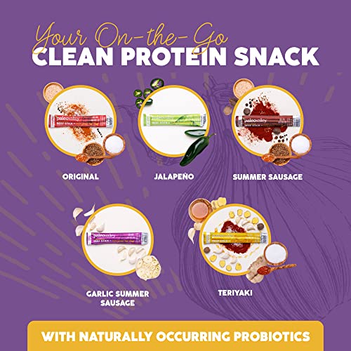 Paleovalley 100% Grass Fed Garlic Summer Sausage Beef Sticks - Delicious Gluten Free Beef Snack - High Protein Keto Friendly
