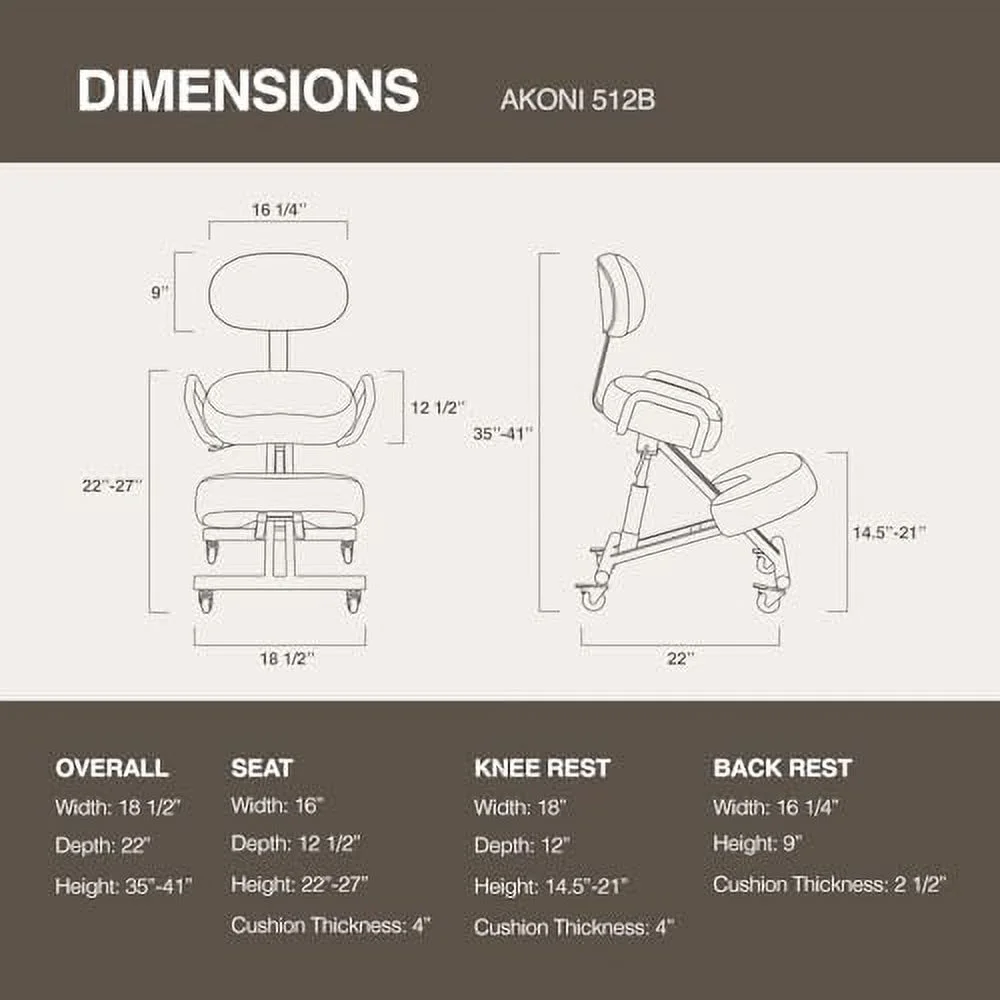 JOMA Kneeling Chair 512 AKONI  Adjustable Stool for  and Office  Improve Your Posture  Thick Comfortable Cushions  Locking Wheels (with Backrest  Black)