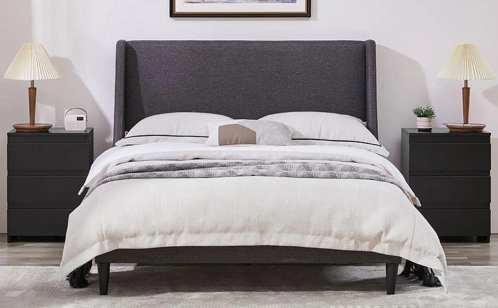 HOOMHIBIU Nightstand with   Black 3 Drawers Bedside Table with Sturdy Base  Wooden Bedside Cupboard  Cabinet Accent Table for Bedroom Small Space