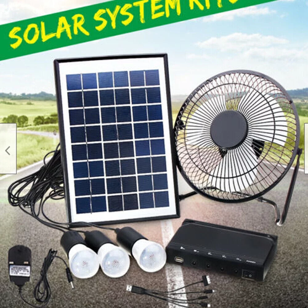 MIDUO Solar Power Energy Lighting System Kit Set W/ 3 LED Lights 1*Fan 1 Solar Panel