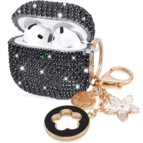 VISOOM Cute Jewelry Case for Airpods 4 Cases 2024 Cover Women, Sparkly Air pods 4 Gen Case Hard TPU Airpod Cases 4th Generation Glitter iPods 4 Cas with Bling Keychain for iPods Earbuds Airpods 4th