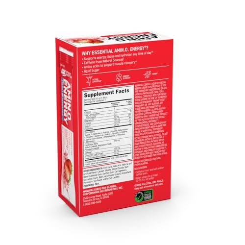 Optimum Nutrition Essential Amino Energy Plus Electrolytes Stick Packs, Energy Powder, Strawberry Burst, 7 Count