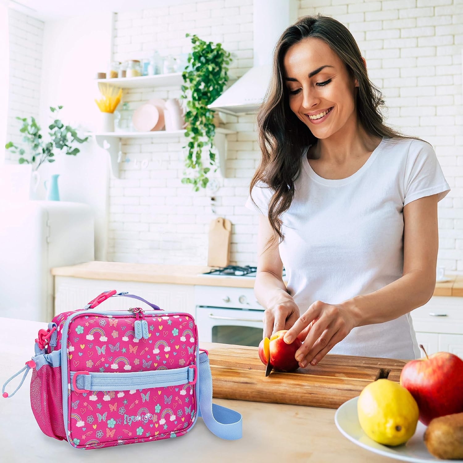 Bentgo Prints Insulated Lunch Bag Set With Kids Bento-Style Lunch Box (Rainbows and Butterflies)