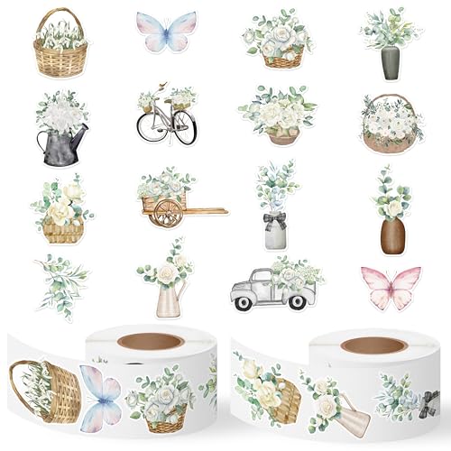 CNhoqc Christmas Tree Sticker Rolls - 1000Pcs Watercolor Style Green Christmas Tree Stickers, Self-adheisve Fade-resistant Vinyl Decals for Water Bottle Phone Goodie Bag Envelope Christmas Party Favor