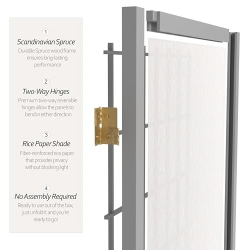 Red Lantern 6 ft. Tall Window Pane Shoji Screen-Natural-4 Panels Room Divider