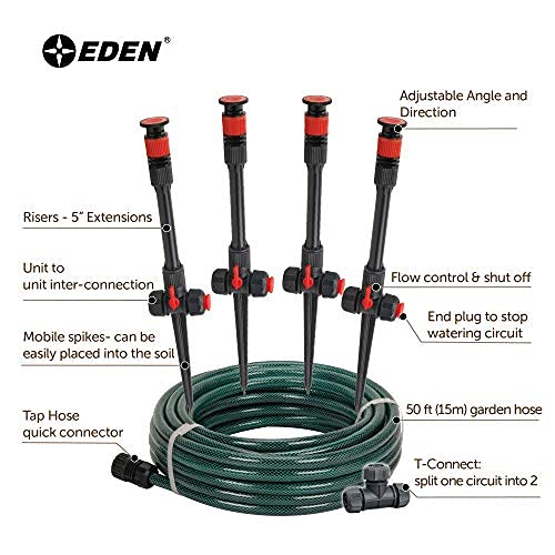 Eden 98063 Multi-Adjustable Flex Design Above Ground Irrigation Garden Sprinkler System, Sprinkler & Hose, DIY Plant Watering Set