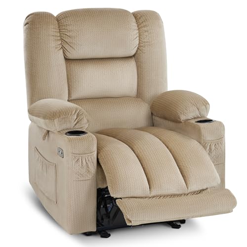 MCombo Zero Gravity Power Recliner Chair with Heat and Vibration Massage, Reclining Chair with USB & Type C Ports, Cup Holders for Living Room, Fabric PR670 (Beige Large 25.5
