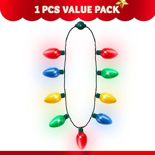 JOYIN 1 Pack Christmas Necklace LED Light Up Necklace 9 Bulbs 6 Modes LED Holiday Costume Accessories for Christmas Xmas Party Favor Party Supply