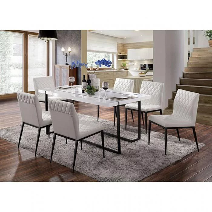 Contemporary White & Black Dining Room Set 7pcs FOA Alisha