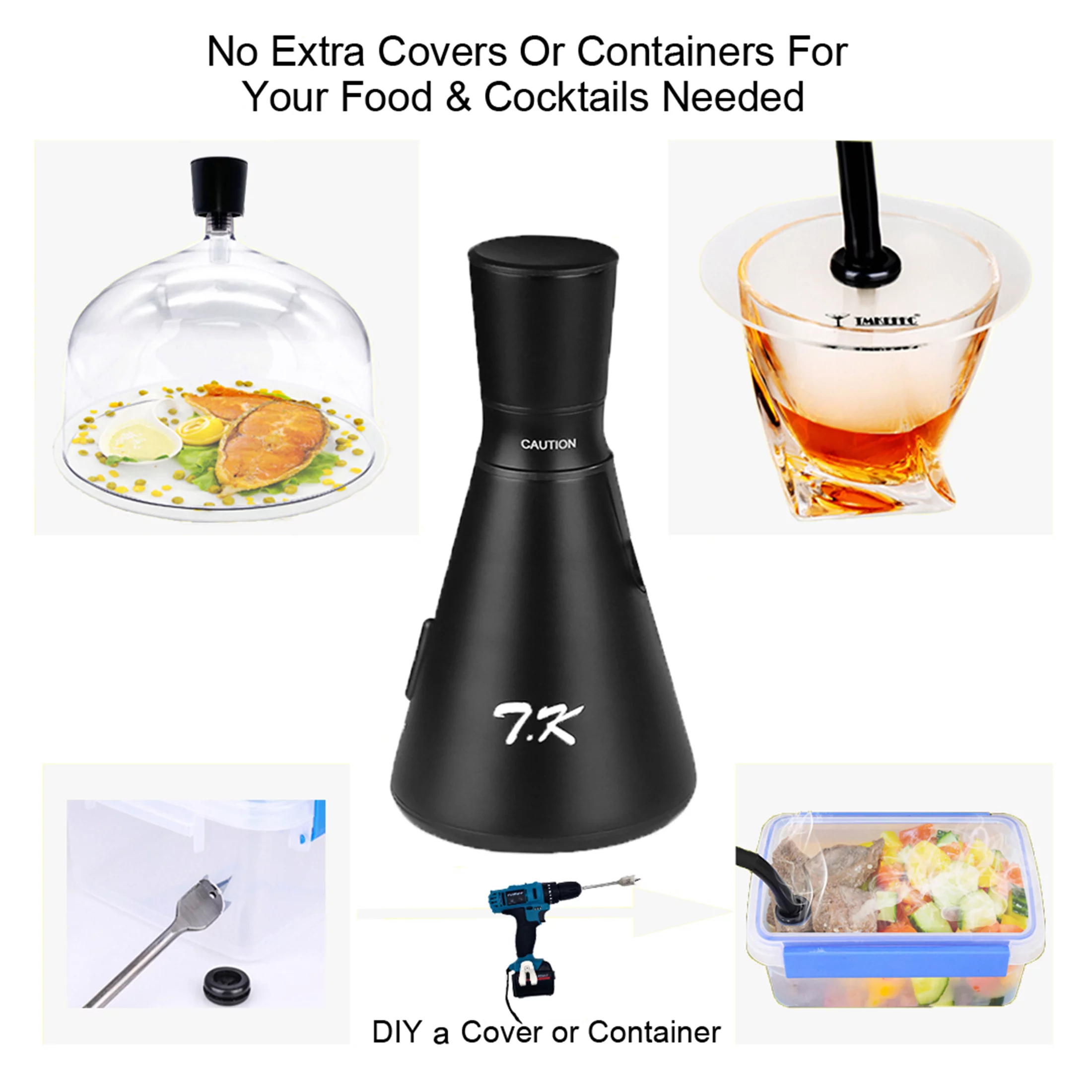 TMKEFFC Smoking Gun Cocktails Smoker Kit, Portable Hand-held Smoke Infuser for Food Beverages Drinks, Resin Dome Cloche Cover, Cup Cover, DIY Flat Drill Bit and Rubber Ports Included, Black