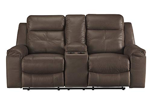 Signature Design by Ashley Jesolo Modern Faux Leather Manual Pull Tab Double Reclining Sofa, Dark Brown