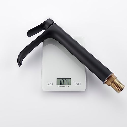 Tall Vessel Sink Faucet Bathroom Waterfall Faucet Brushed Gold Finished Single Handle Matte Black Vanity Bathroom Faucet Basin Mixer Tap with Water Supply Hose and Pop Up Sink Drain