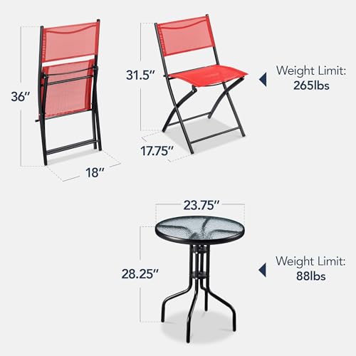 Best Choice Products 3-Piece Patio Bistro Dining Furniture Set w/Glass Tabletop, 2 Folding Chairs, Steel Frame, Polyester Fabric - Gray