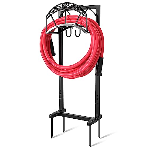 GREENER Garden Hose Holder GREENER Freestanding Heavy Duty Water Hose Holder Detachable Metal Hose Hanger Holds 150-feet Hose,Outdoor Hose Stands Hose Holder Storage Rack For Outside Yard Lawn, Black