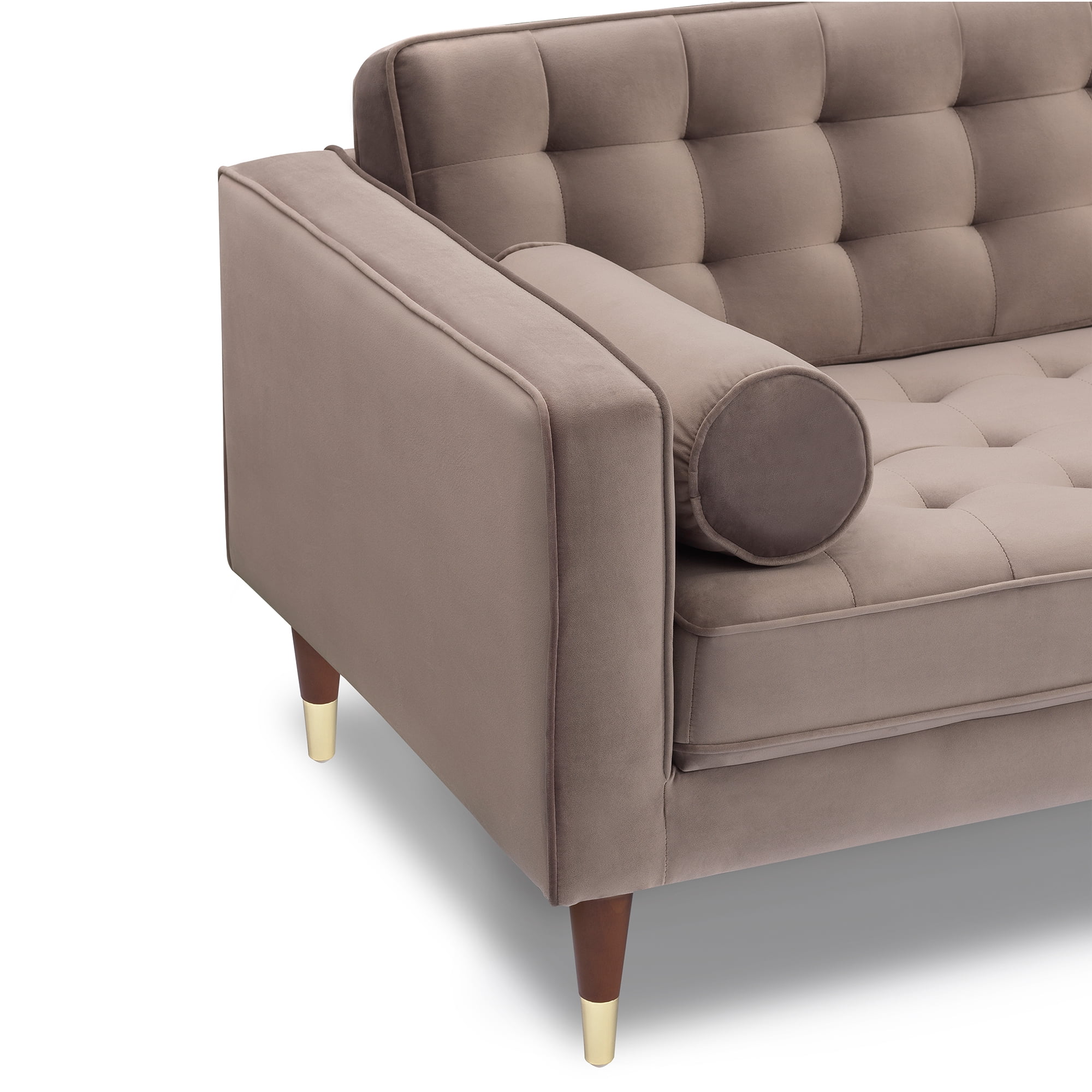 Taupe Velvet Mid Century Right Sectional Sofa
