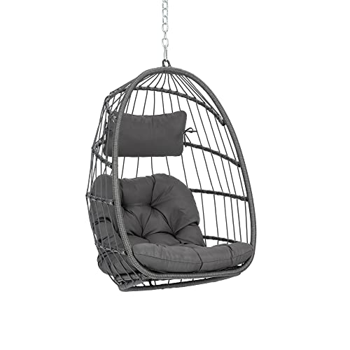 Yechen Hanging Egg Chair Outdoor Without Stand Indoor, Aluminum Foldable Swing Egg Chairs - Wicker Rattan Hammock Egg Porch Swing with UV Resistant Cushions for Bedroom Patio Balcony