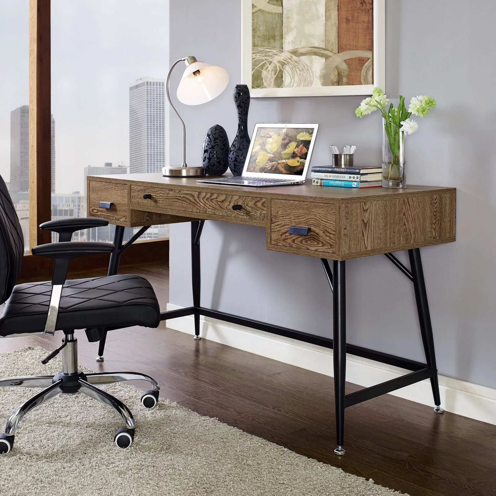 Modway Surplus Office Desk in Walnut