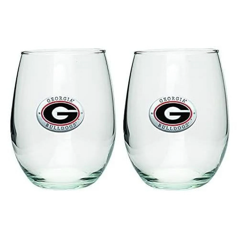 Georgia Stemless Glass Goblets – Set Of 2 | 15 OZ Goblet Wine Glasses | Expertly Crafted Pewter Glass