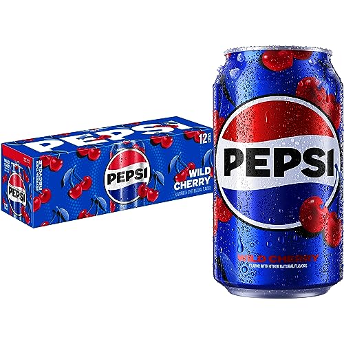 Pepsi Zero Sugar Cola Soda Pop, Wild Cherry, 12oz Cans (12 Pack)
