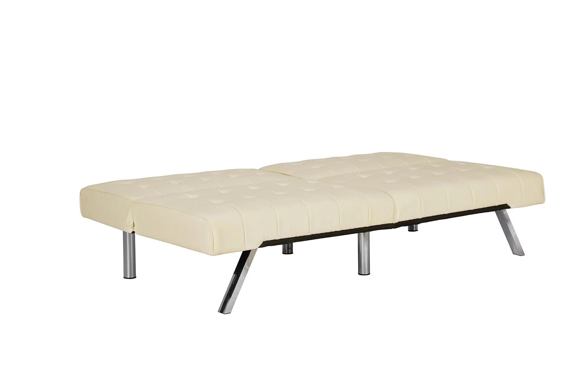 DHP Emily Sectional Futon Sofa Bed with Convertible Chaise Lounger, Modern Design with Sturdy Chrome Legs, Vanilla Faux Leather