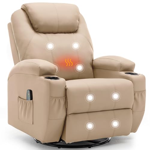 Recliner Chair, Rocking Chair with Massage and Heat, 360° Swivel Recliner Chairs for Adults, Rocker Manual Recliner with Remote Control and Cup Holder for Living Room, Bedroom, Nursery