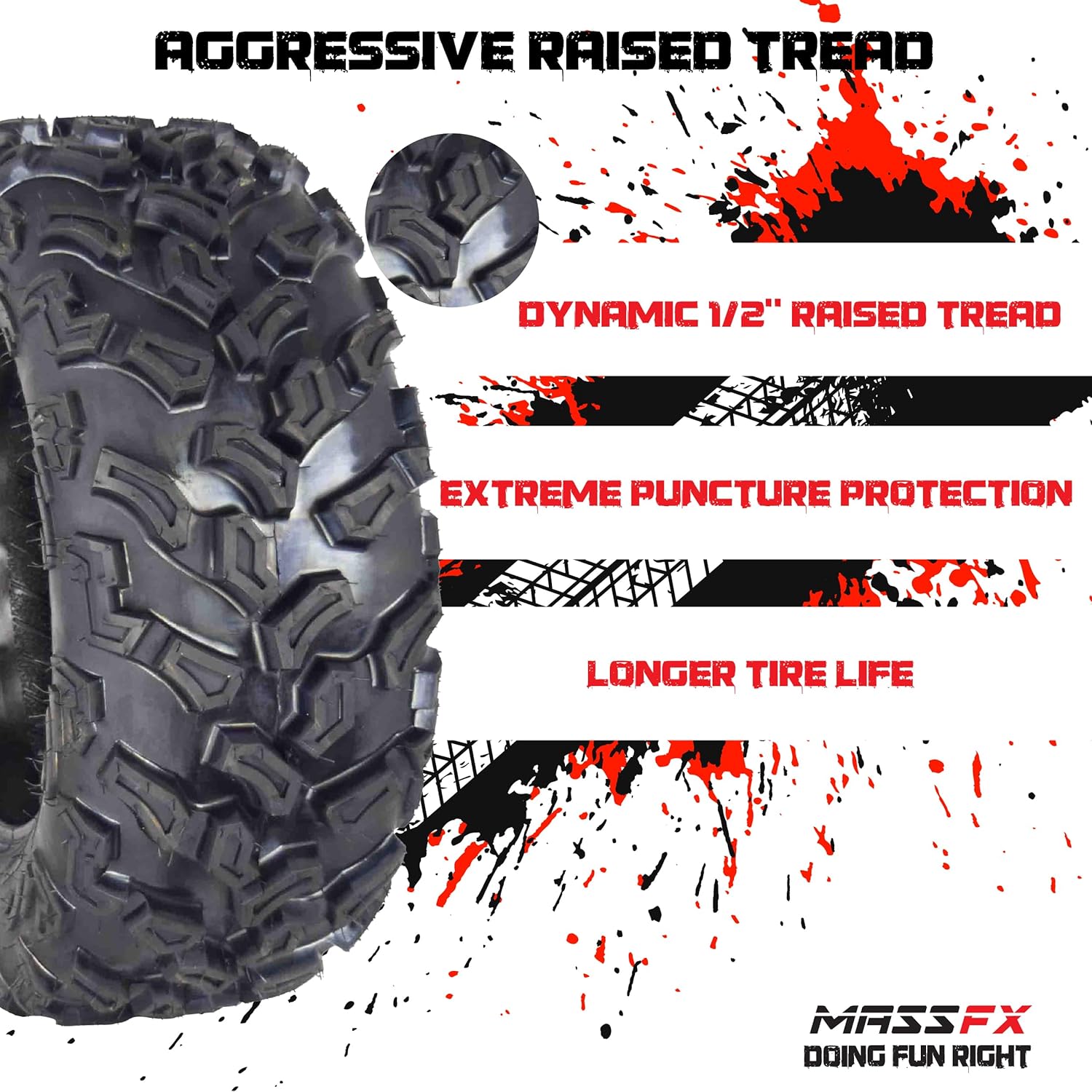 4 New 25x8-12 25x10-12 KT MASSFX ATV UTV all-terrain Tire Set 6 PLY 25