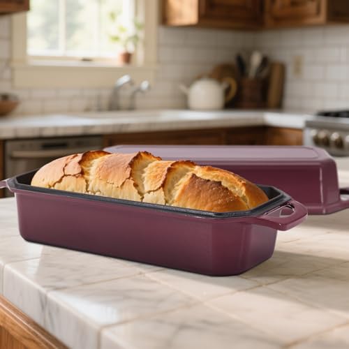 Bread Pan Cast Iron Loaf Pan with Lid Bread Loaf Pan 9x5 Inch Loaf Pan Enameled Cast Iron Sourdough Loaf Pan, DarkCyan