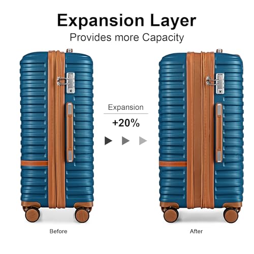Joyway Carry On Luggage 20 Inch Expandable Suitcase with Spinner Wheel, 4 Piece Hard Shell Luggage Set with TSA Lock(White brown)