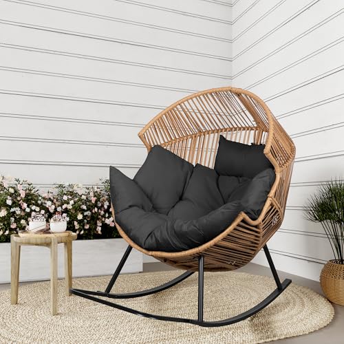 Shintenchi Wicker Egg Chair Outdoor Rattan Patio Chair with Cushion,Oversized Patio Lounge Chairs with Cushion Egg Basket Chair, Egg Seat for Indoor Living Room Bedroom Outside Patio Backyard Balcony
