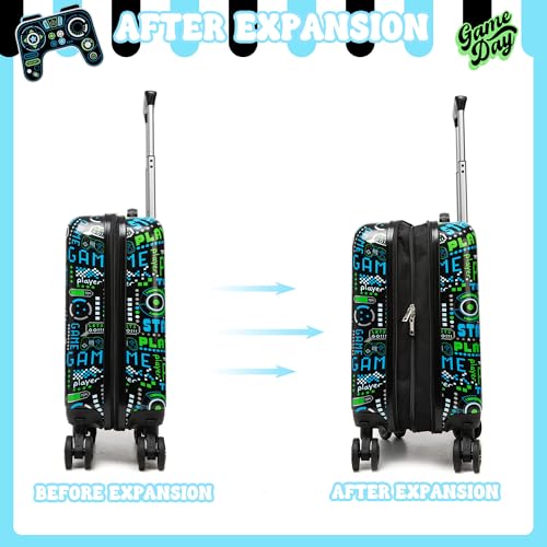 Kid’s Luggage Set 2 Piece Suitcase Set 16’’ Hardside Luggage with Spinner Wheels Girls Boys Carry on Toddler Luggage Travel Rolling Luggage Carry on Luggage Airline Approved Football