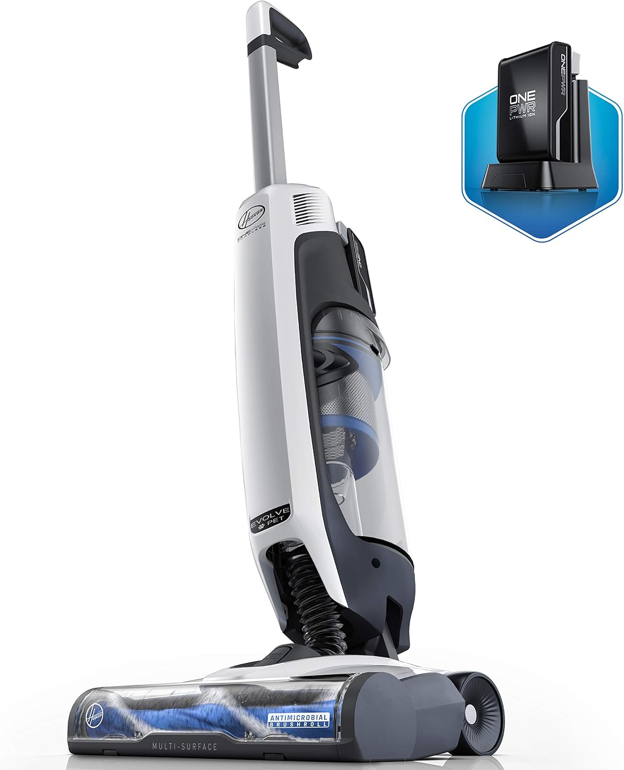 Hoover ONEPWR Evolve Pet Cordless Small Upright Vacuum Cleaner, Lightweight Stick Vac, For Carpet and Hard Floor, BH53420V, White