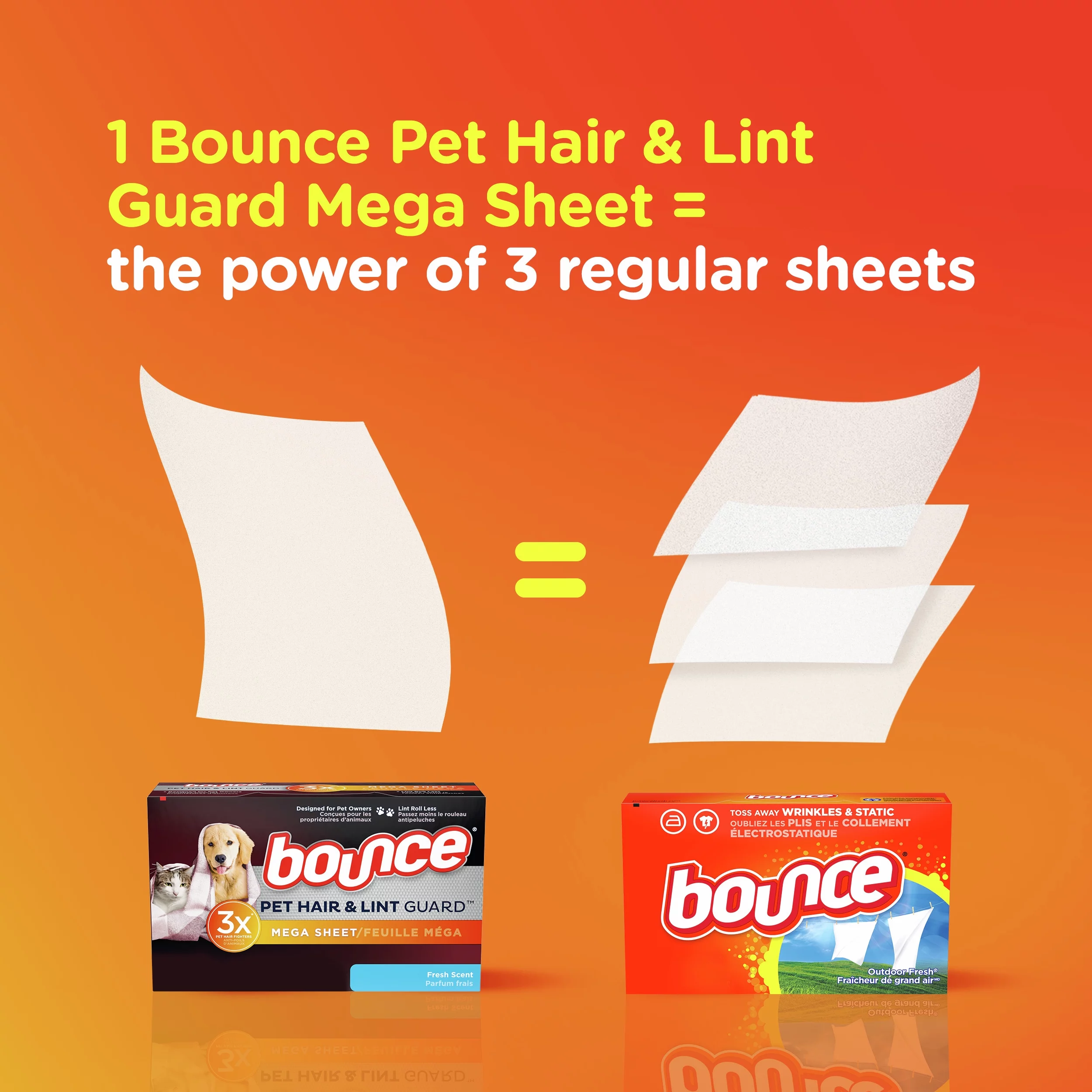 Bounce Pet Hair and Lint Guard Mega Dryer Sheets, Fresh Scent, 160 Ct
