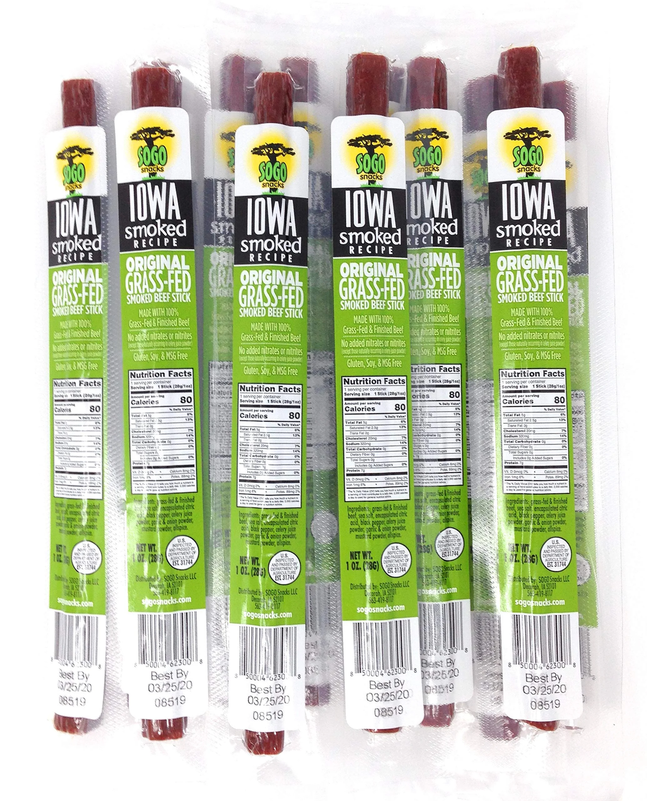 Original, Sogo Snacks Iowa Smoked, No Sugar, 100% Grass-fed/finished, Non-GMO Beef Sticks. No Added Nitrates, Gluten, Soy, MSG, Dairy, Nuts. Keto, Paleo Friendly (Original-ISR, 1-oz, 48 Cnt)