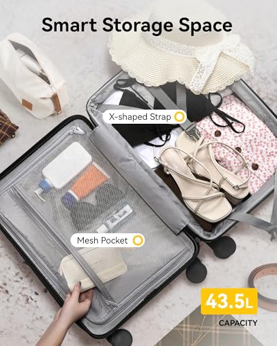 LUGGEX Luggage with Spinner Wheels, Polycarbonate Expandable Hard Shell Suitcase, Carry On 20 Inch, Charcoal Metallic