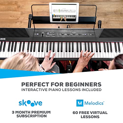 Alesis Recital – 88 Key Digital Piano Keyboard with Semi Weighted Keys, 2x20W Speakers, 5 Voices, Split, Layer and Lesson Mode, FX and Piano Lessons