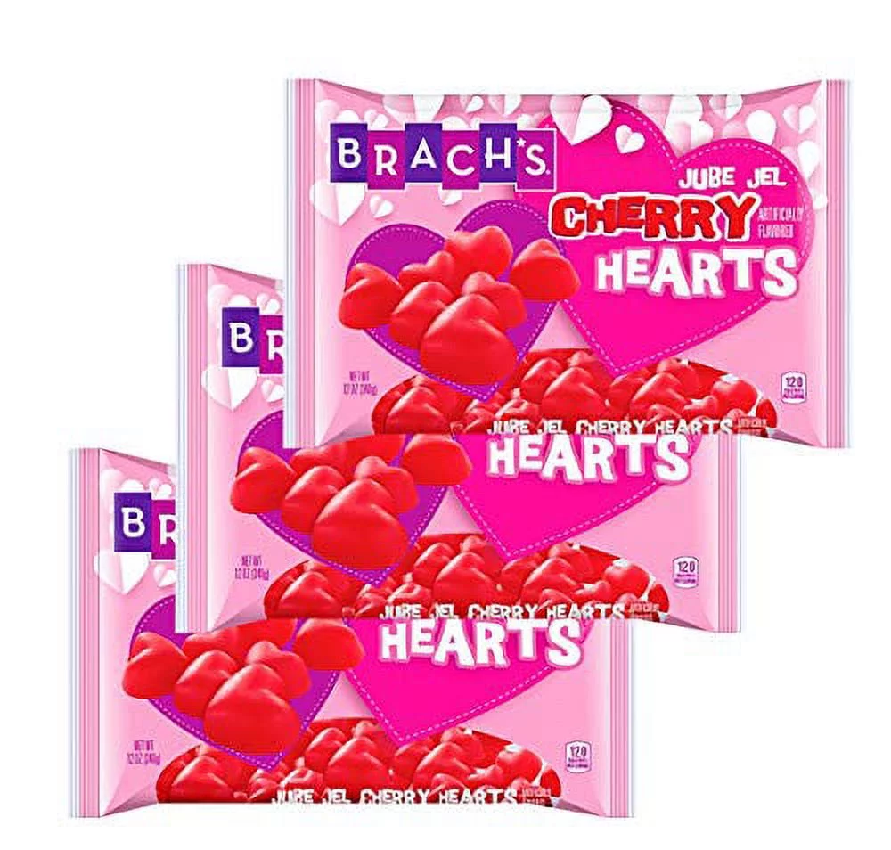 Brachs Jube Jel Cherry Hearts Valentines Day Jelly Candy Bulk Pack of 3 Bags - 12 oz Per Bag - 36 oz Total - Cherry Flavored Valentine Candy