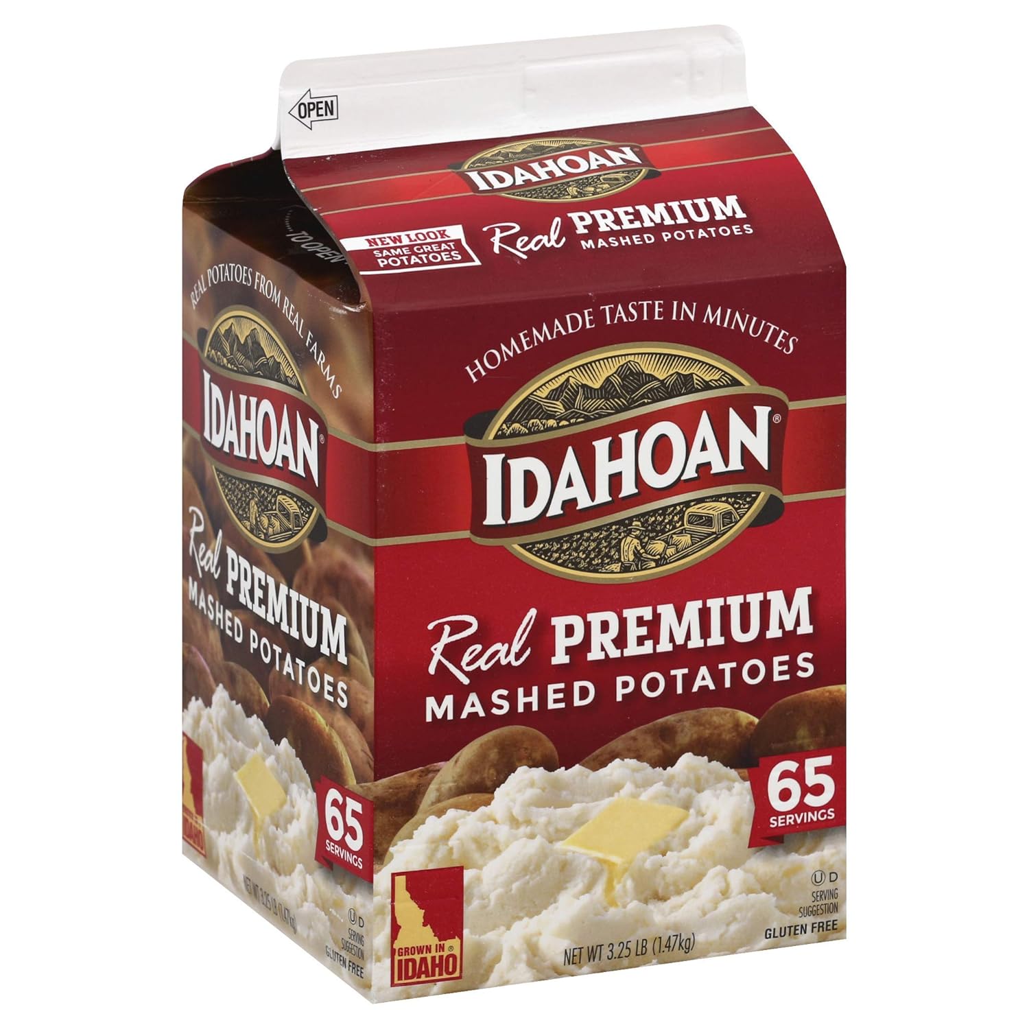 Idahoan Real Premium Mashed Potatoes, Made with Gluten-Free 100-Percent Real Idaho Potatoes, 3.25lb Carton (65 Servings)