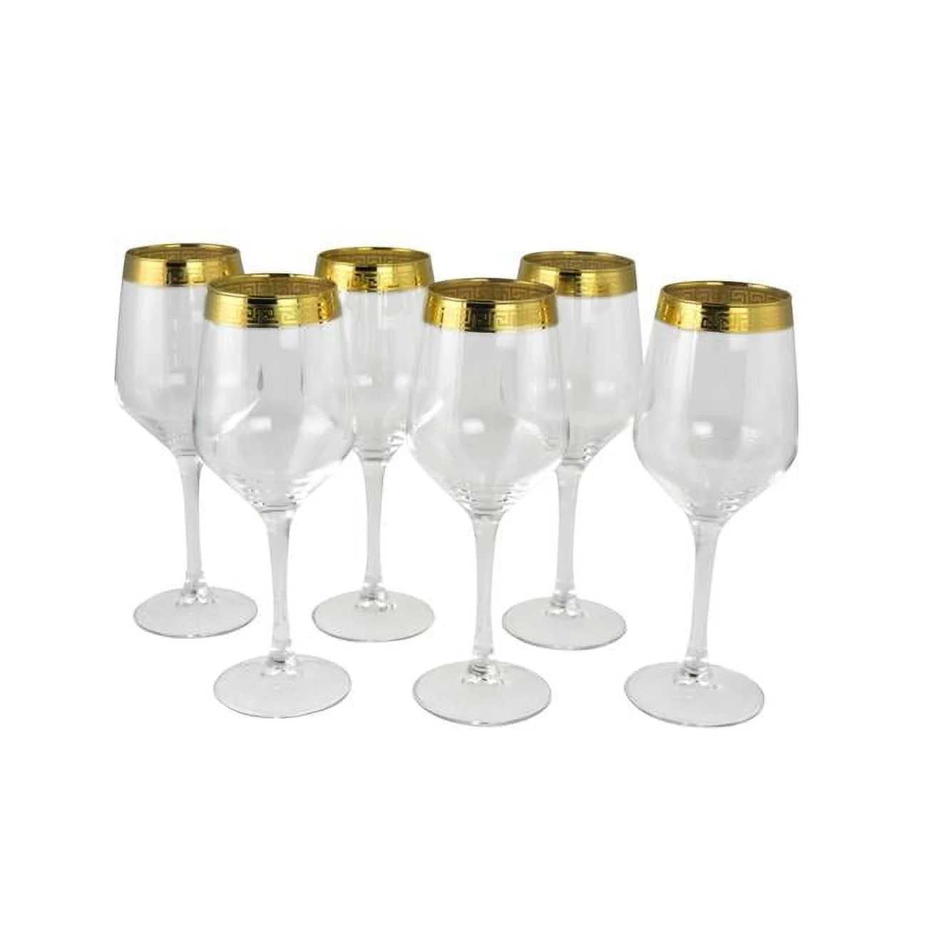 Three Star Import & Export GS7114 8.75 in. Wine Glass with Greek Key Design Set, 6 Piece