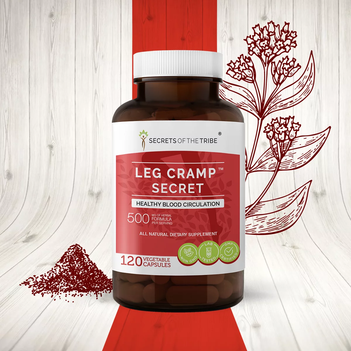 Leg Cramp Secret 120 Capsules, 500 mg, Original Quinine formula, Cinchona Bark. Healthy Blood Circulation