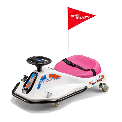 MELLCOM 24V Electric Drifting Go Kart for Kids, Ride on Drift Kart with 360°Rotatable Universal Wheels, Kids Electric Toy Car with Acceleration Pedal, Bluetooth, Music, LED Lights, Flag, Pink