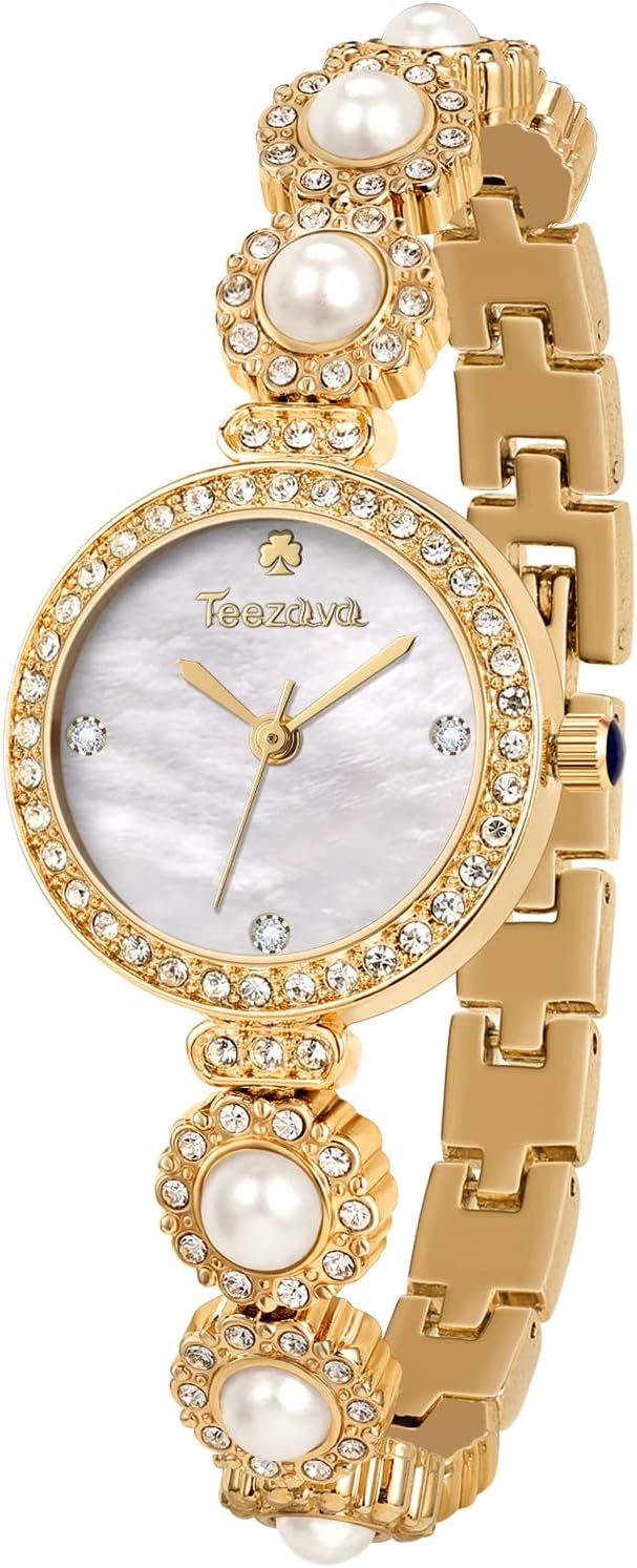 SIBOSUN Fashion Ladies Watch Bracelet Gold Watches for Women Pearl Dress Bracelet Watch Quartz Waterproof Analog Wrist Watch White Mother-of-Peal Dial Stainless Steel Elegant Watch for Women
