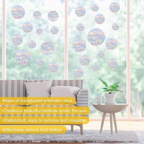 36PCS Snowflake Window Stickers Anti Collision Decals to Save Birds - Non Adhesive Prismatic Vinyl Rainbow Stickers