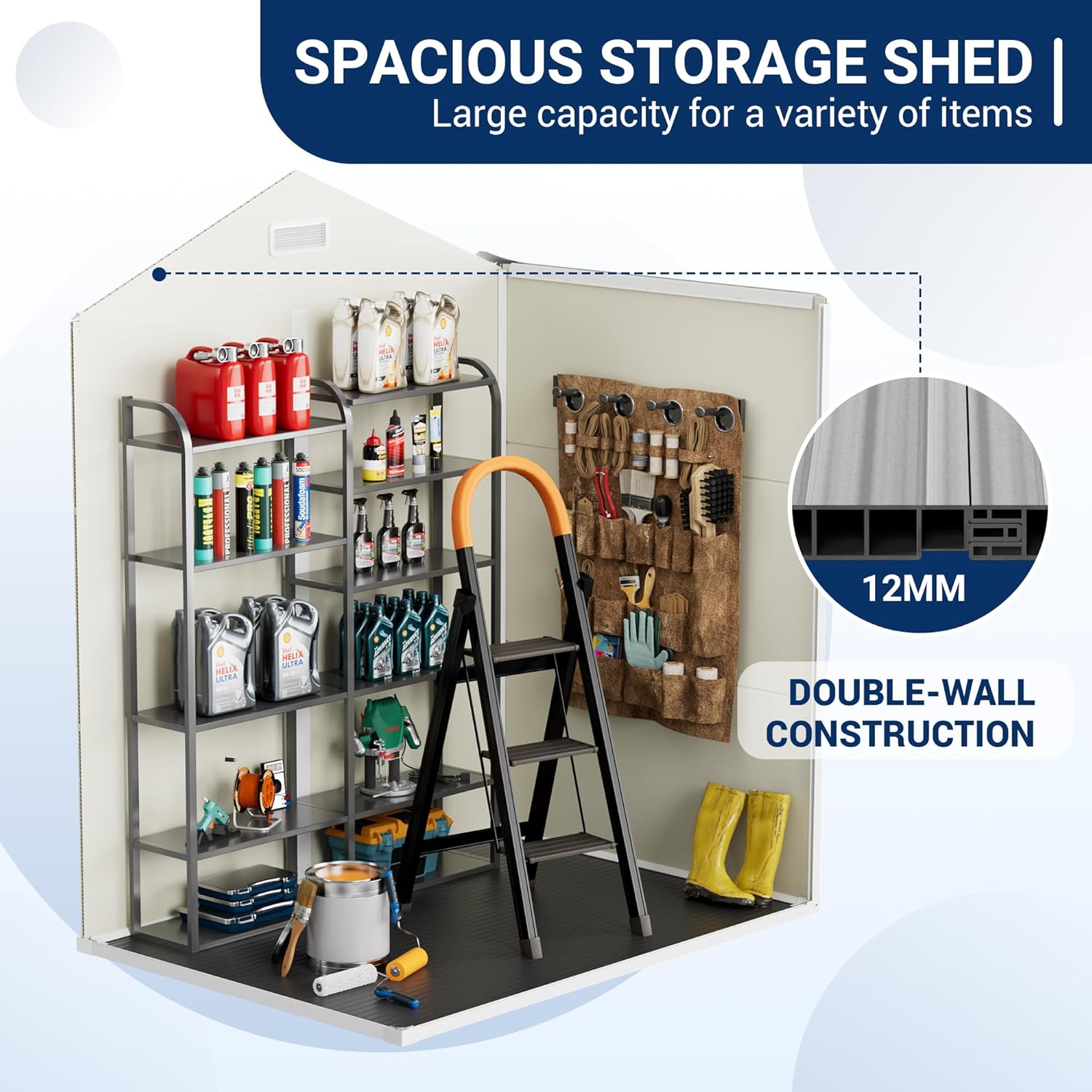 Outdoor Storage Shed, 6x4.5 FT Resin Shed with Floor and Lockable Door for Bike, Garbage Cans, Garden Accessories, Sandstone