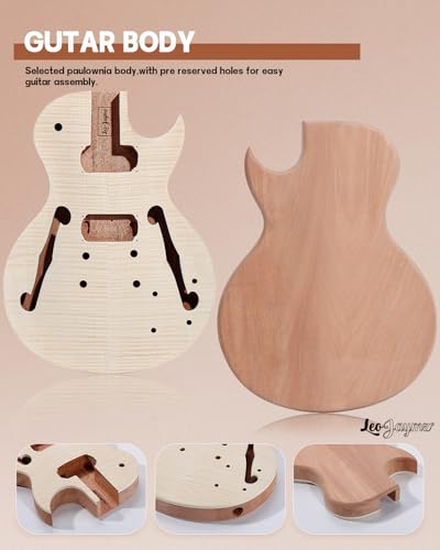 Leo Jaymz DIY Single Cut Electric Guitar Kits with Mahogany Body and Neck - Rosewood Fingerboard and All Components Included (LP Hollow)