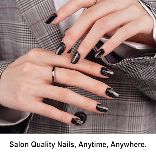 DANNI & TONI Semi Cured Gel Nail Strips Christmas Santa Claus Snowflakes Cat Eye Gel Nail Wraps 28 Stickers | Mistletoe Meow