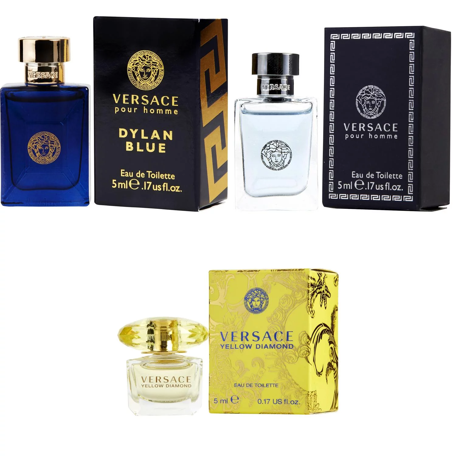 Versace Dylan Blue EDT, Pour Homme EDT, Yellow Diamond  EDT - 5ml 3PK Kit