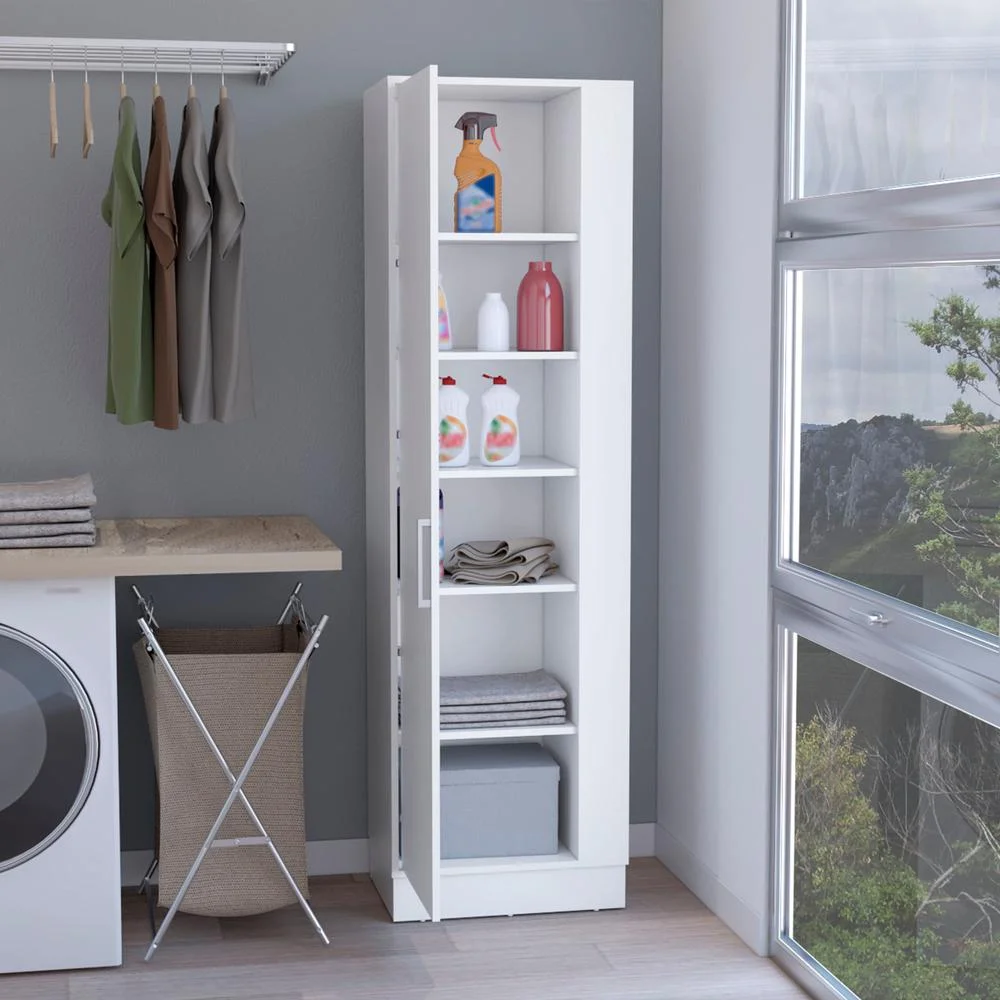 Depot E-Shop DE-MLB8978 14 x 7 in. Fairfield Utility Storage Cabinet with 6-Tier Shelf & Broom Hangers, White