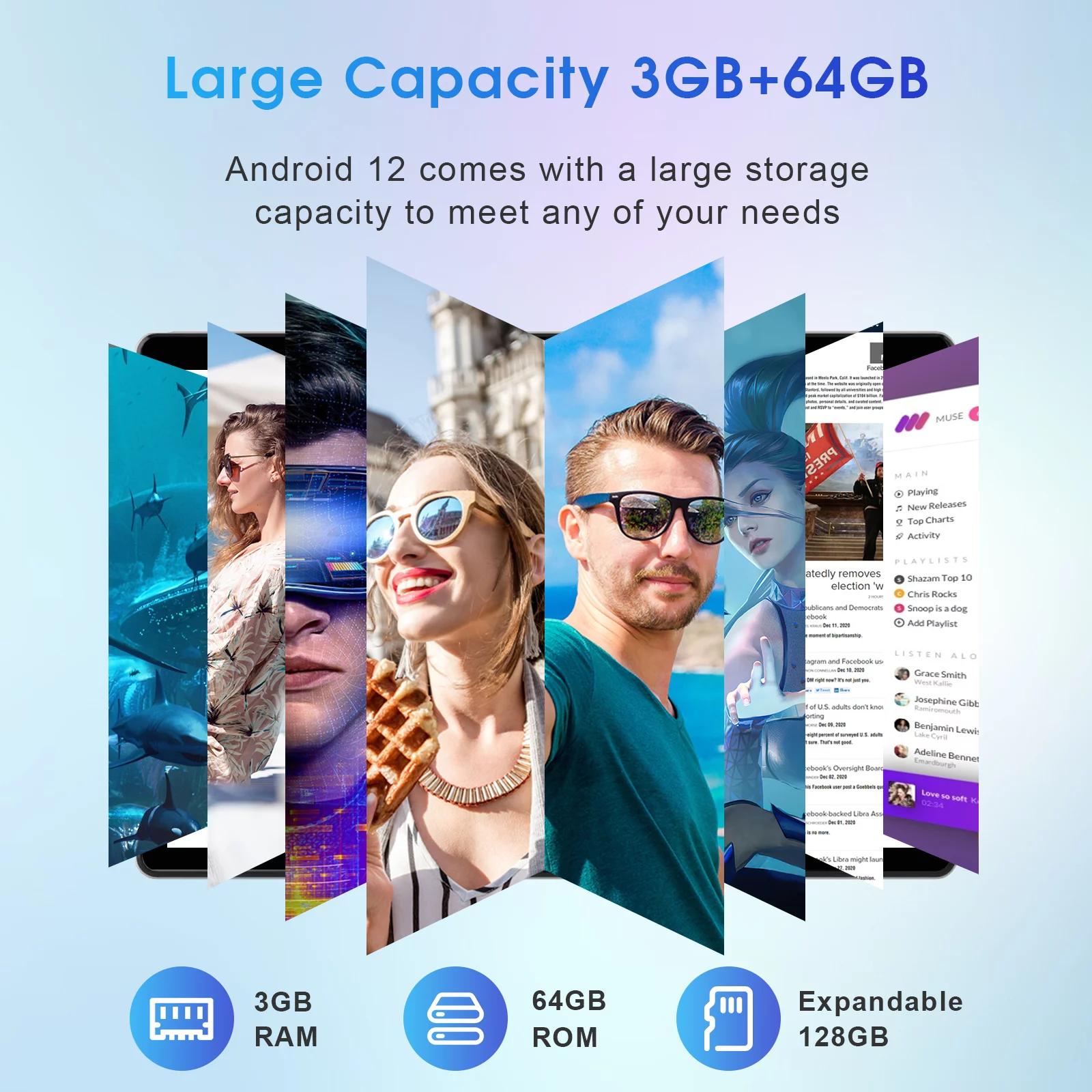 Android 12.0 Tablet 10 inch WeTap Y10,3GB RAM 64GB Storage,2MP+8MP Dual Camera,Quad-Core,1280x800 | Wi-Fi | Bluetooth | 6000mAh | Google GMS Certified