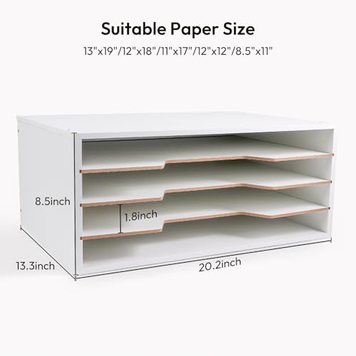 12x18 Construction Paper Organizer, Larger Size Wooden Literature Organizer, 6-Tier Desktop File Organizer for Home and Classroom, Adjustable Paper Sorter for Office