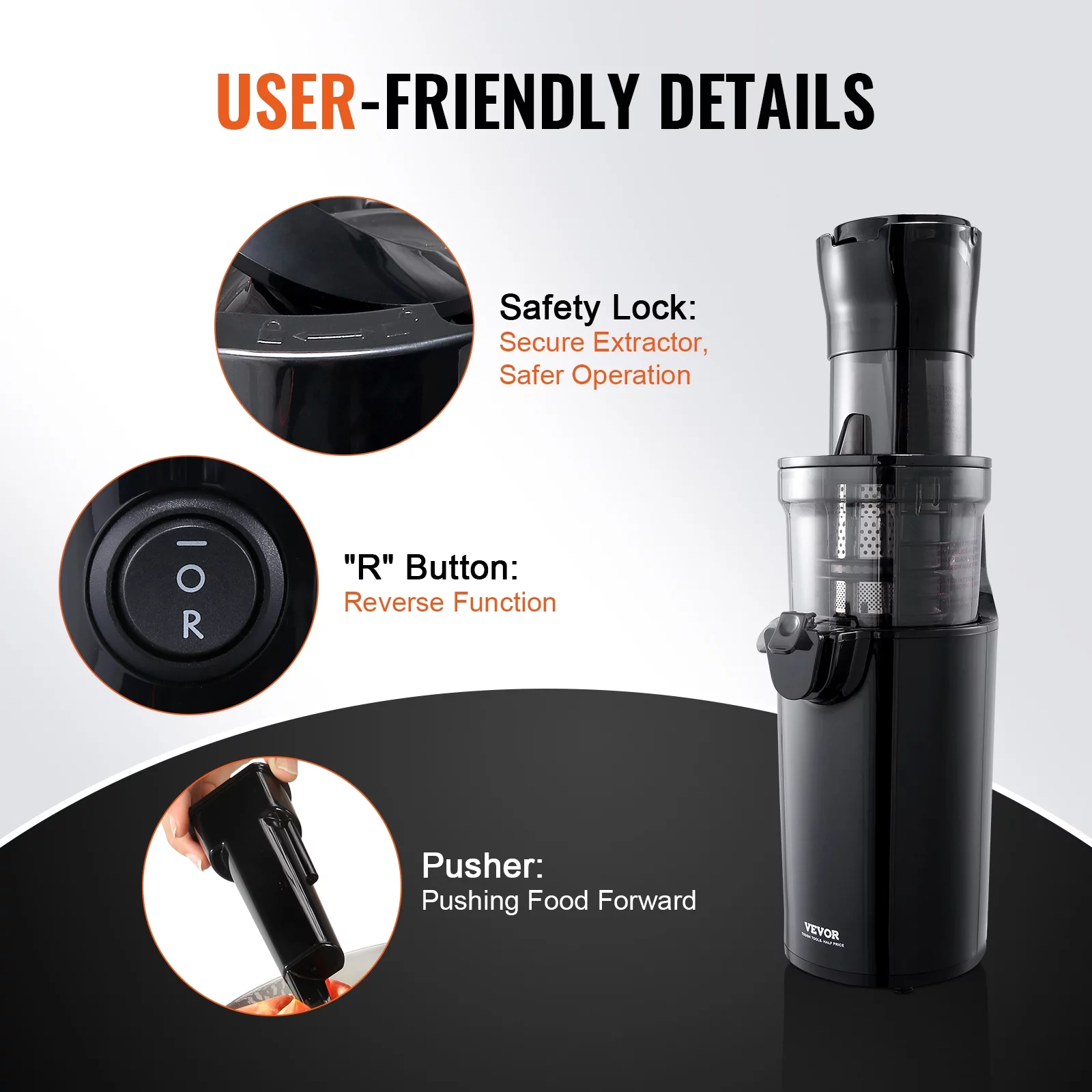 BENTISM Masticating Slow Juicer Electric Cold Press Squeezer Vegetables and Fruits